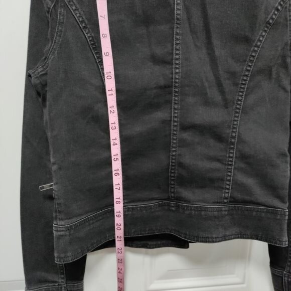Articles Of Society Moto Jacket Black Denim Faux Fur Collar Zippered Pockets M - Picture 11 of 11